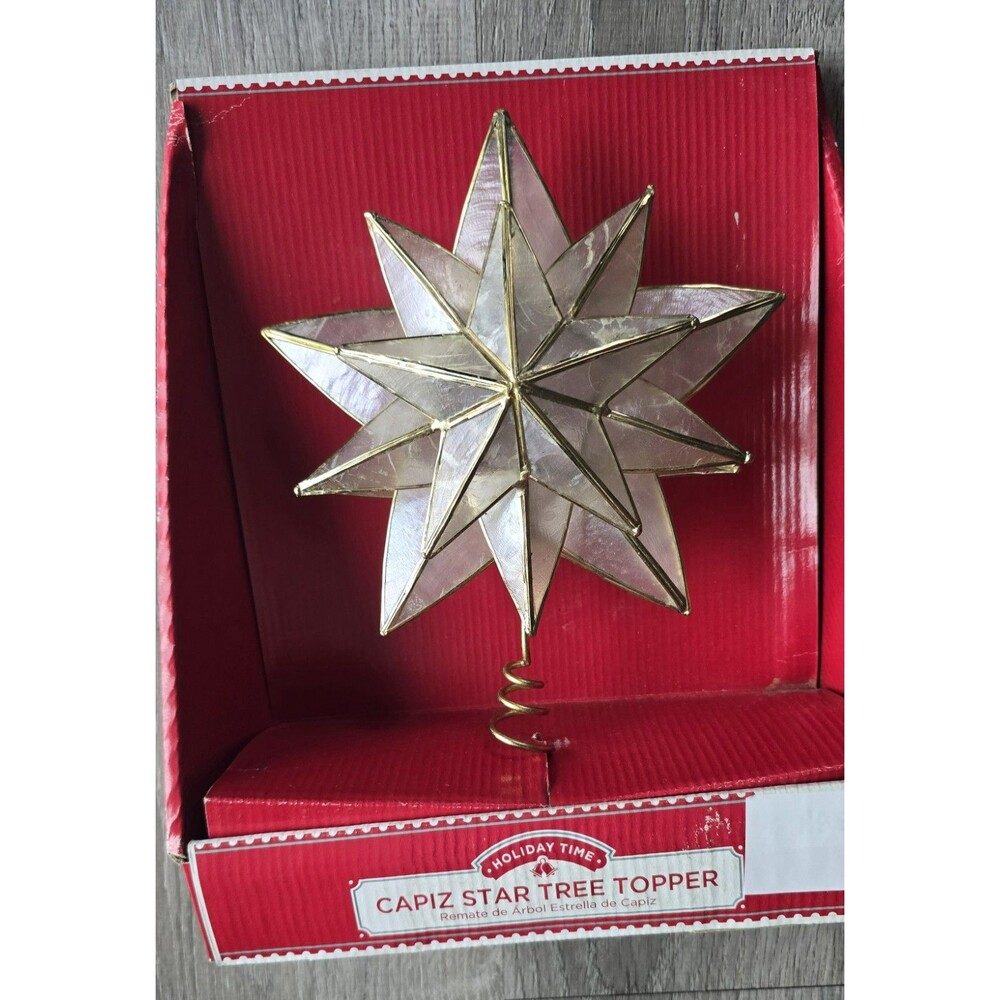 Capiz Shell Bethlehem Star Christmas Tree Topper Two Sided NEW 15 Points